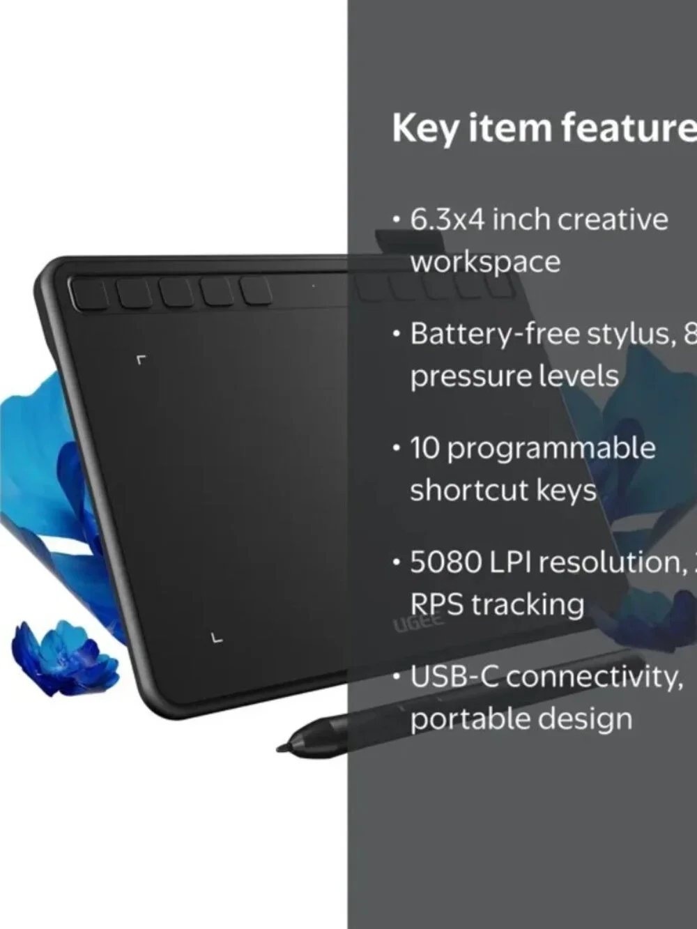 UGEE S640 Graphic Drawing Tablets Digital Pen Tablet with Stylus for Linux, Mac,
